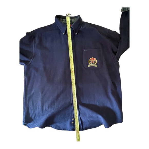 Vintage 90,s Tommy Hilfiger Blue Wool Blend Button
Down Shirt Crest Mens Size XL - Picture 7 of 11